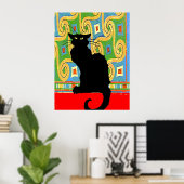 Zwarte kat op Abstract behangpapier Poster (Thuiskantoor)