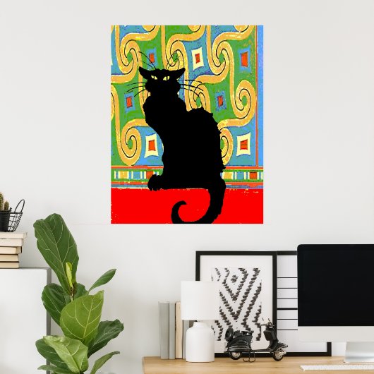 Zwarte kat op Abstract behangpapier Poster (Thuiskantoor)