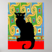 Zwarte kat op Abstract behangpapier Poster (Voorkant)
