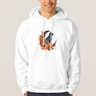 Zwarte Kat Op Bloemen Maan Pompoen Zwarte Kat Hall Hoodie