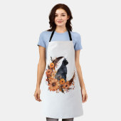 Zwarte Kat Op Bloemen Maan Pompoen Zwarte Kat Hall Schort (Gedragen)