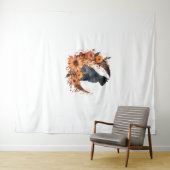 Zwarte Kat Op Bloemen Maan Pompoen Zwarte Kat Hall Wandkleed (In Situ (horizontaal))