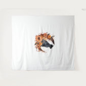 Zwarte Kat Op Bloemen Maan Pompoen Zwarte Kat Hall Wandkleed (Voorkant (horizontaal))