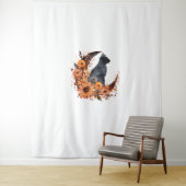 Zwarte Kat Op Bloemen Maan Pompoen Zwarte Kat Hall Wandkleed (In situ)