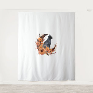 Zwarte Kat Op Bloemen Maan Pompoen Zwarte Kat Hall Wandkleed