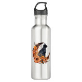 Zwarte Kat Op Bloemen Maan Pompoen Zwarte Kat Hall Waterfles (Voorkant)