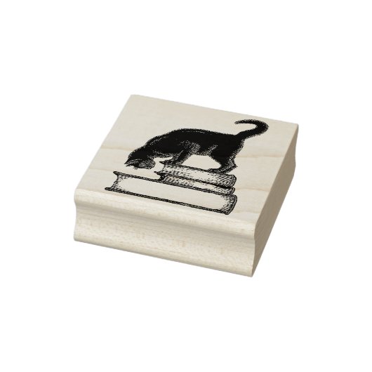 Zwarte kat op boekenrubberen stempel (Stempel)