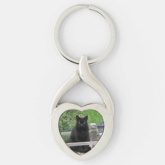 Zwarte kat op Bridge Heart Keychain (Voorkant)
