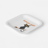 Zwarte kat op de bezem van een heks Happy Hallowee Papieren Bordje (Gebogen)