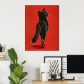 Zwarte Kat op de Catwalk – Mode Illustratie Poster (Thuiskantoor)