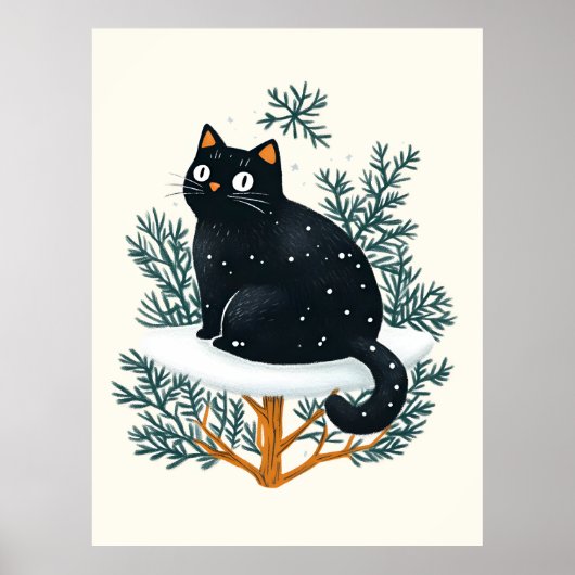 Zwarte kat op de kerstboom poster (Voorkant)