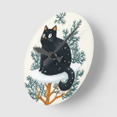 Zwarte kat op de kerstboom ronde klok (Hoek)