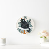 Zwarte kat op de kerstboom ronde klok (Huis)