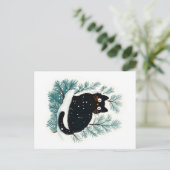 Zwarte kat op de kerstboom schattig briefkaart (Staand voorkant)