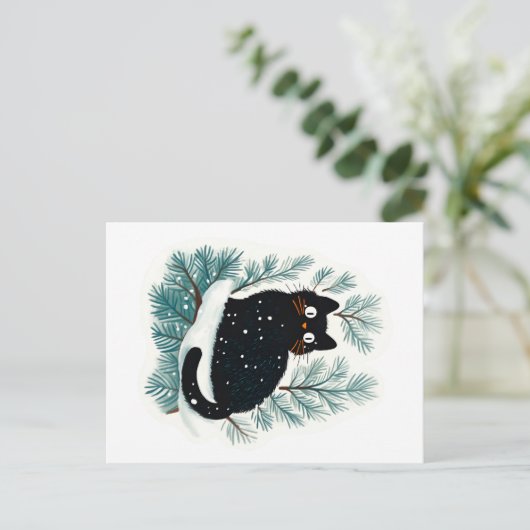 Zwarte kat op de kerstboom schattig briefkaart (Staand voorkant)