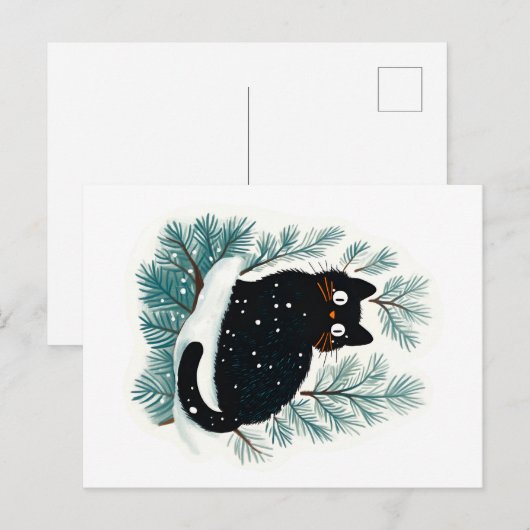 Zwarte kat op de kerstboom schattig briefkaart (Voorkant / Achterkant)