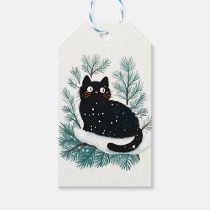 Zwarte kat op de kerstboom schattig cadeaulabel