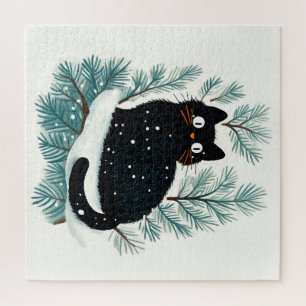 Zwarte kat op de kerstboom schattig legpuzzel