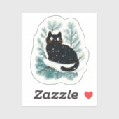 Zwarte kat op de kerstboom schattig sticker (Vel)