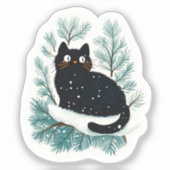 Zwarte kat op de kerstboom schattig sticker (Voorkant)