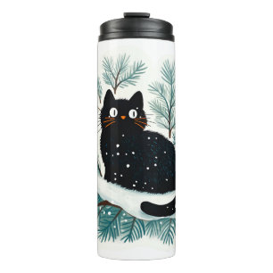 Zwarte kat op de kerstboom schattig thermosbeker