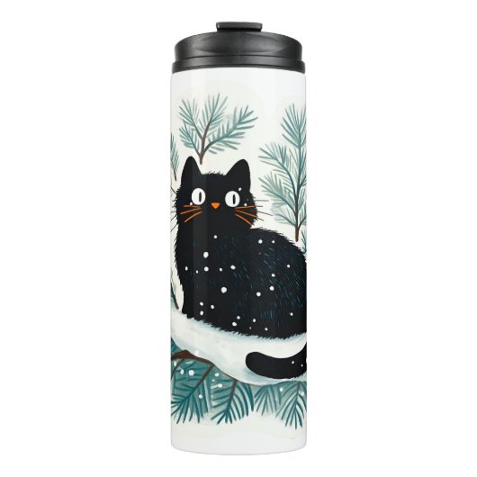 Zwarte kat op de kerstboom schattig thermosbeker (Voorkant)