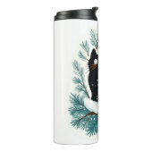 Zwarte kat op de kerstboom schattig thermosbeker (Gedraaid links)