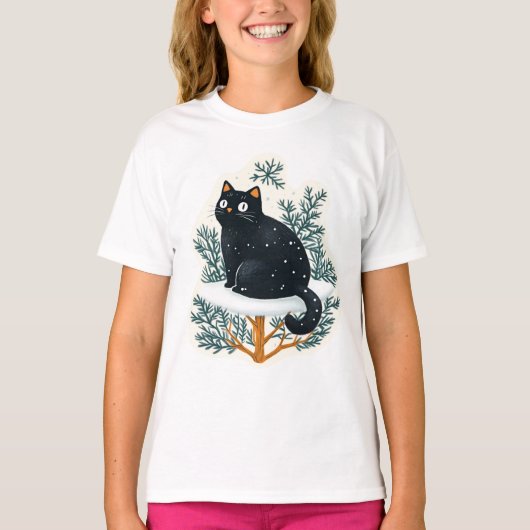Zwarte kat op de kerstboom t-shirt (Voorkant)