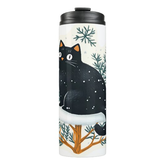 Zwarte kat op de kerstboom thermosbeker (Voorkant)