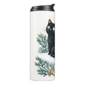 Zwarte kat op de kerstboom thermosbeker (Gedraaid links)