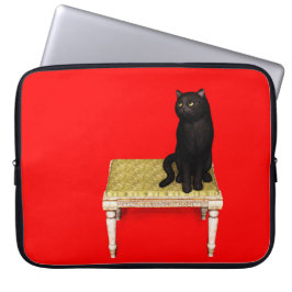 Zwarte kat op de kruk laptophoes laptop sleeve