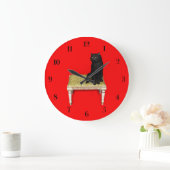 Zwarte kat op de kruk ronde klok (Huis)