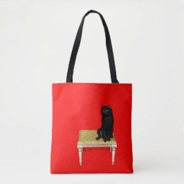 Zwarte kat op de kruk tote bag