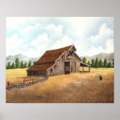 Zwarte kat op de landschuur poster (Voorkant)