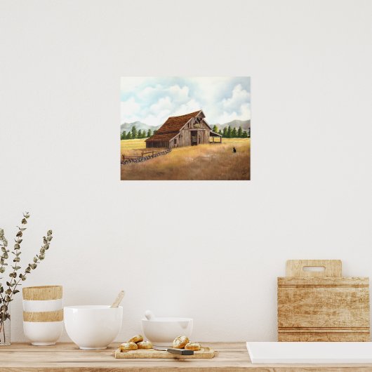 Zwarte kat op de landschuur poster (Keuken)