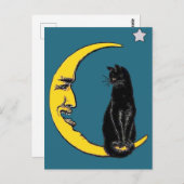 Zwarte kat op de maan briefkaart (Voorkant / Achterkant)