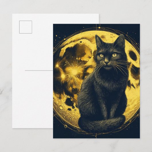 Zwarte kat op de maan briefkaart (Voorkant / Achterkant)