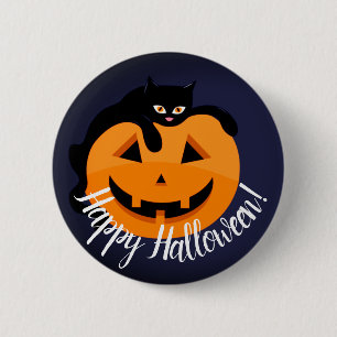 Zwarte Kat op de Maan Halloween Ronde Button 5,7 Cm