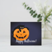 Zwarte kat op de Moon Halloween Briefkaart (Staand voorkant)