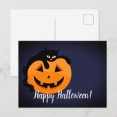 Zwarte kat op de Moon Halloween Briefkaart (Voorkant / Achterkant)