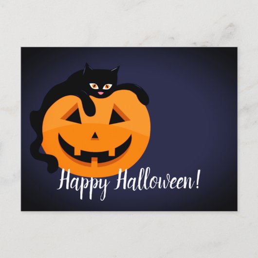 Zwarte kat op de Moon Halloween Briefkaart (Voorkant)