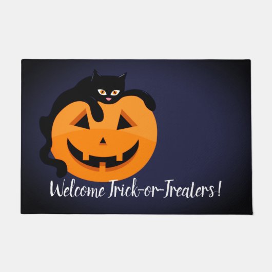 Zwarte kat op de Moon Halloween Deurmat (Voorkant)