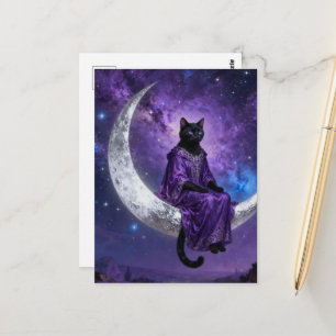 Zwarte kat op de wassende maan briefkaart