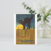  zwarte kat op een Fence Halloween-kaart Briefkaart (Staand voorkant)