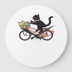 Zwarte Kat op een Fiets  Zwarte Kat Kunst Klassiek Grote Klok
