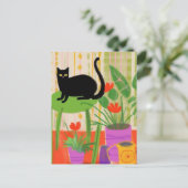 Zwarte kat op een groene stoel briefkaart (Staand voorkant)
