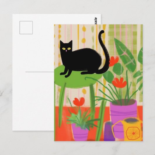 Zwarte kat op een groene stoel briefkaart (Voorkant / Achterkant)