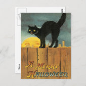 Zwarte kat op een hek  Briefkaart (Voorkant / Achterkant)