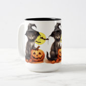 Zwarte Kat Op Een Jack Tweekleurige Koffiemok (Voorkant links)
