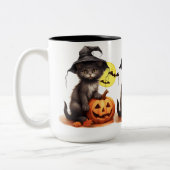 Zwarte Kat Op Een Jack Tweekleurige Koffiemok (Links)